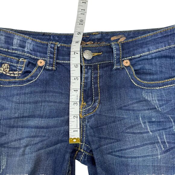Y2K Seven7 Jeans Women’s Sz 29 Low Rise Bootcut Dark Wash Stretch Embroidered - Picture 6 of 11